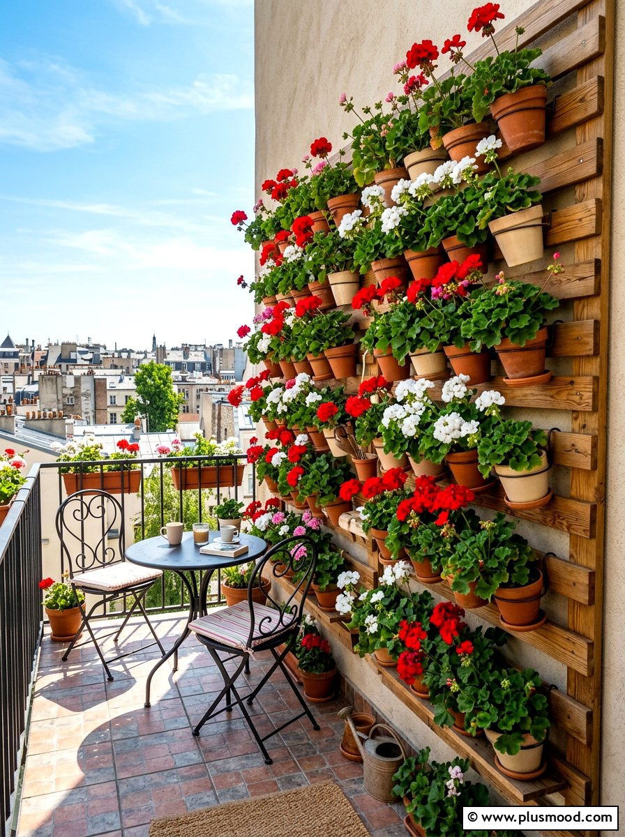 Vertical geranium garden wall - 25 summer planters with geraniums ideas