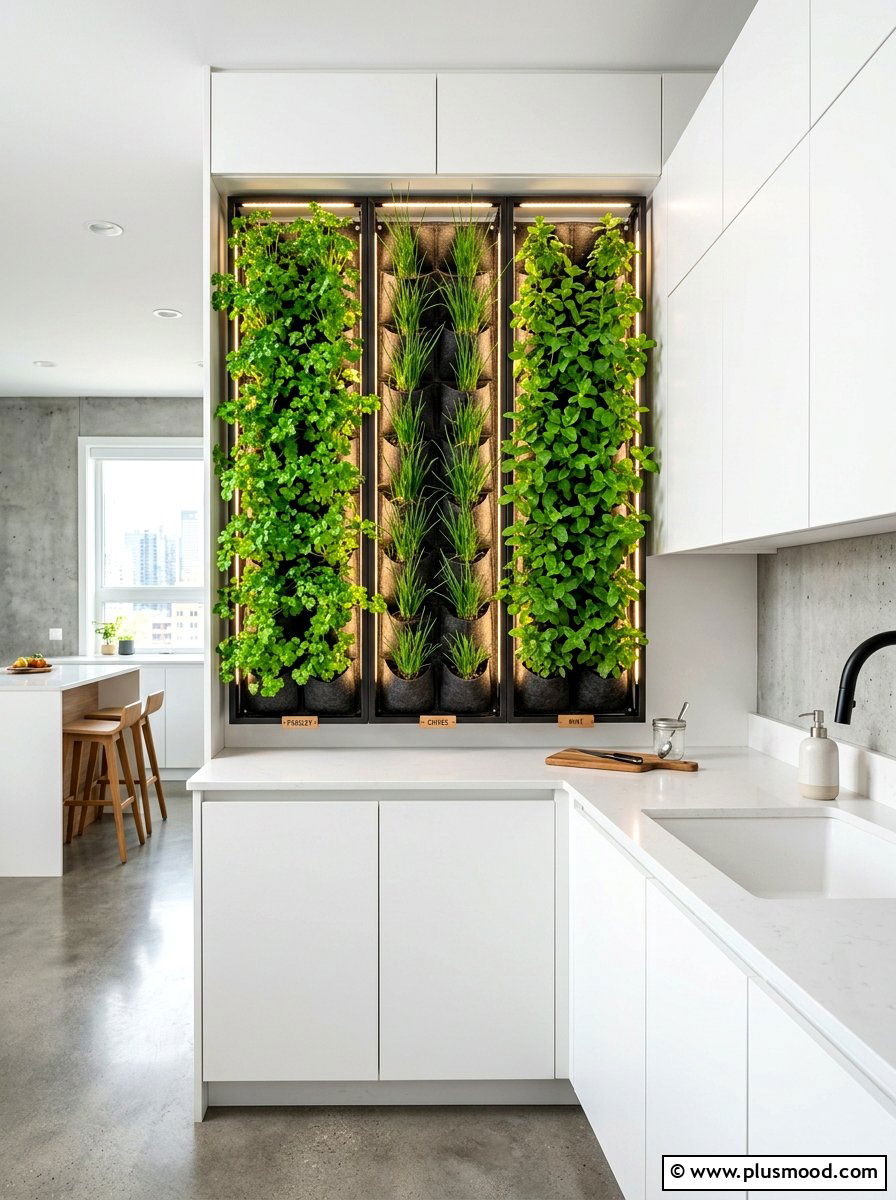 Vertical herb wall garden - 25 summer greenery kitchen decor ideas