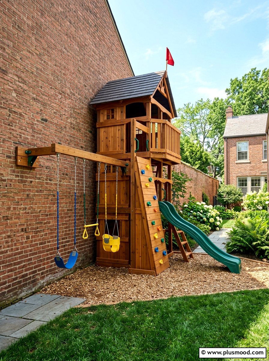 Vertical play set for narrow yard - 25 small backyard ideas with swing set