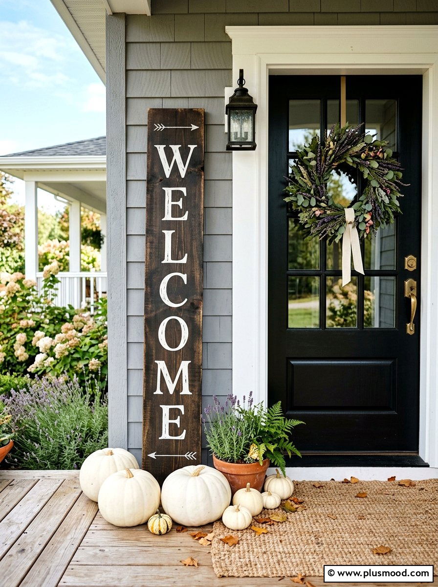 Vertical porch welcome sign - 25 outdoor garden decor ideas with wood signs