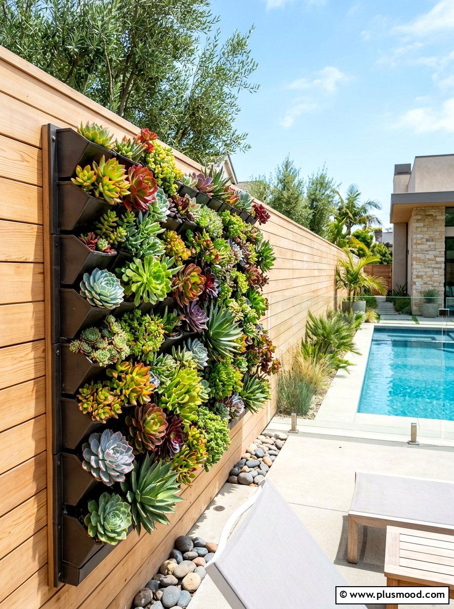 Vertical succulent garden pool fence - 25 summer pool fence decor ideas