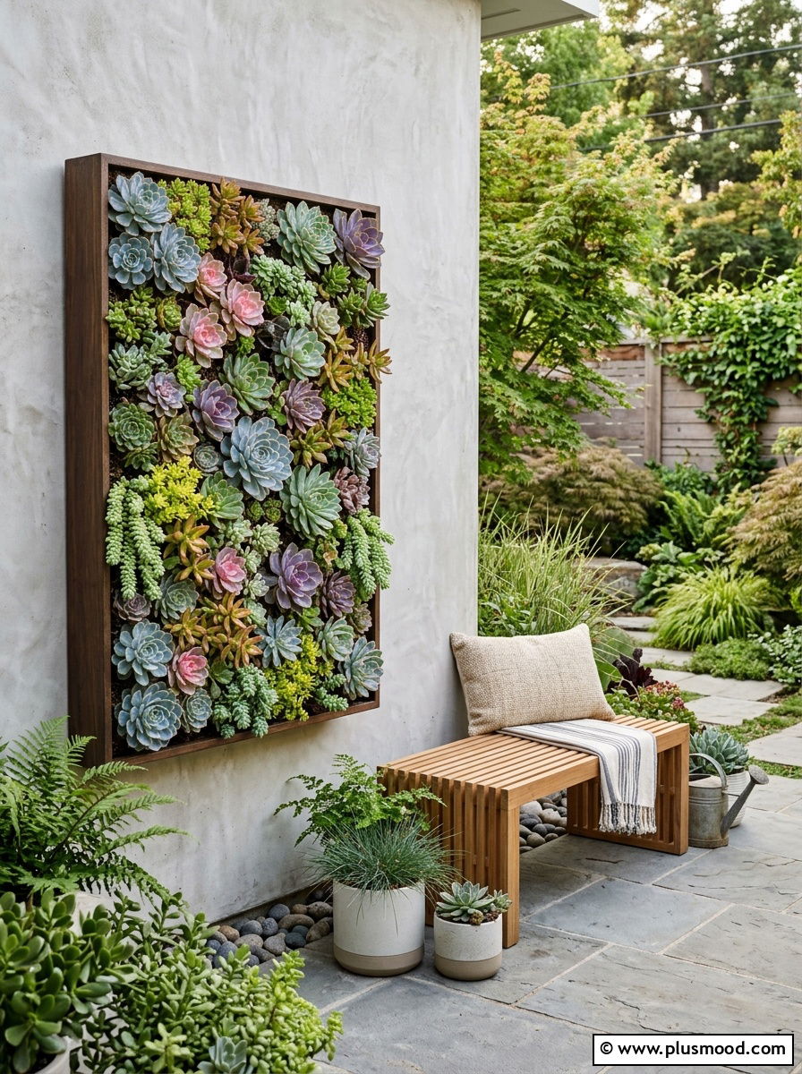 Vertical succulent wall - 25 outdoor garden decor ideas with wall art