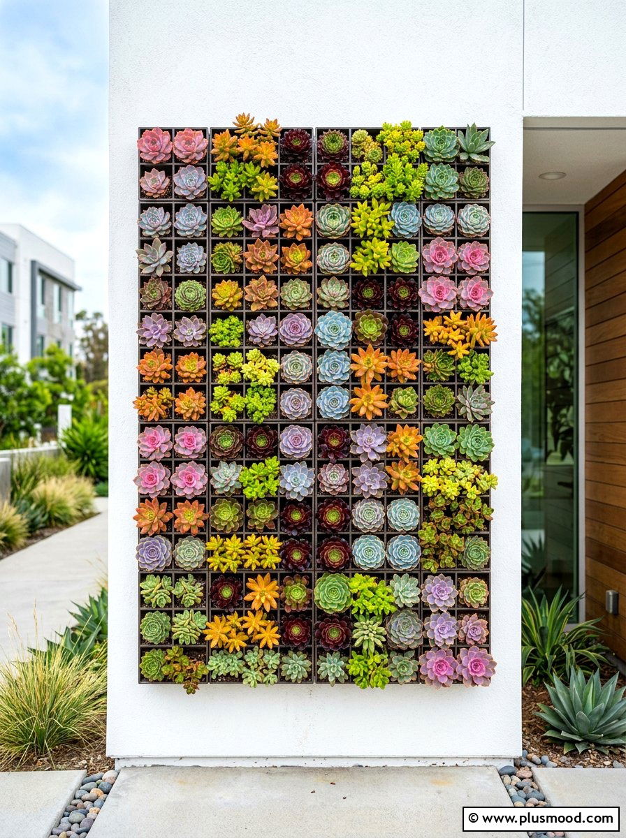 Vertical succulent wall - 25 summer full sun garden ideas