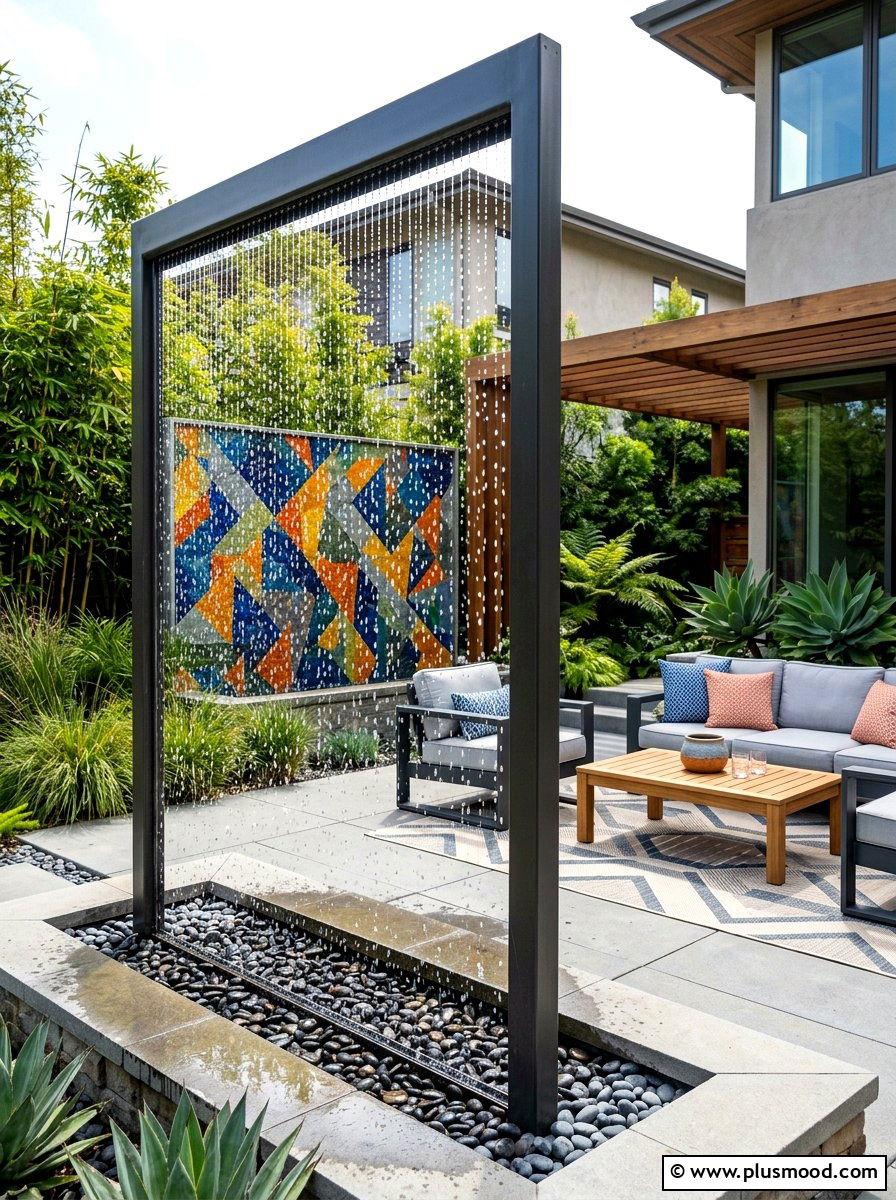 Vertical water curtain - 25 small backyard ideas with water feature