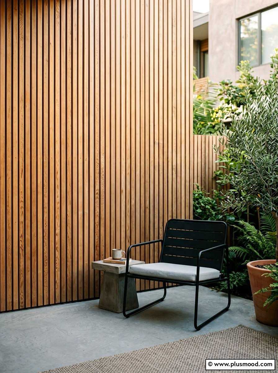 Vertical wood slat wall - 25 small backyard ideas for minimalist style