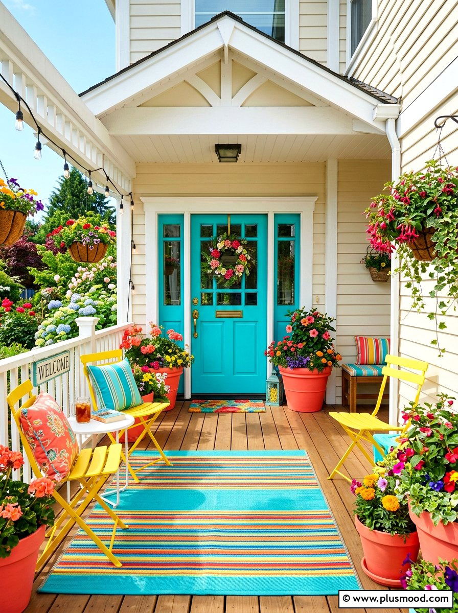 Vibrant Colorful Summer Porch - 25 fresh summer front porch ideas