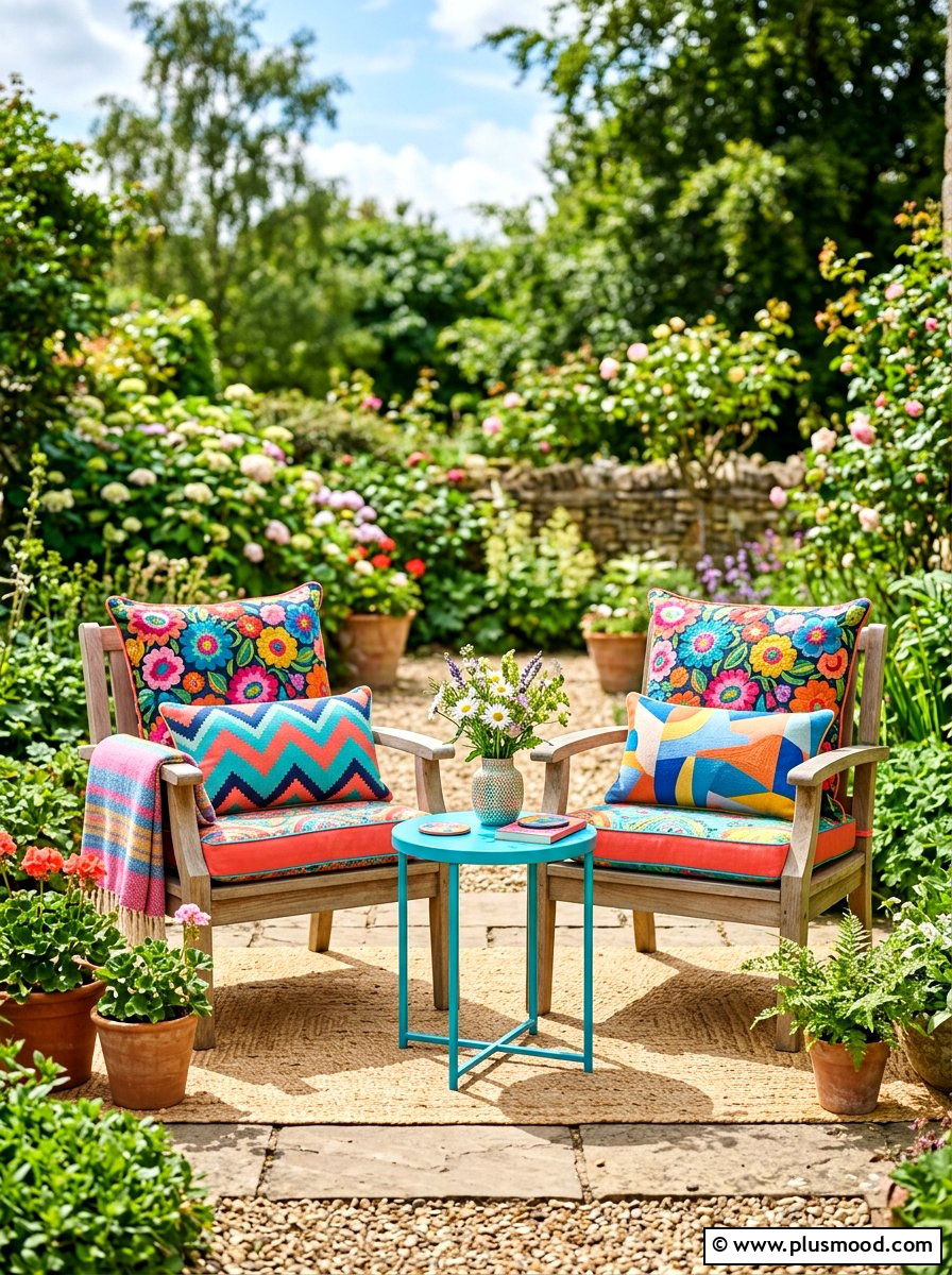 Vibrant Cushion Styling - 25 summer front porch ideas on a budget