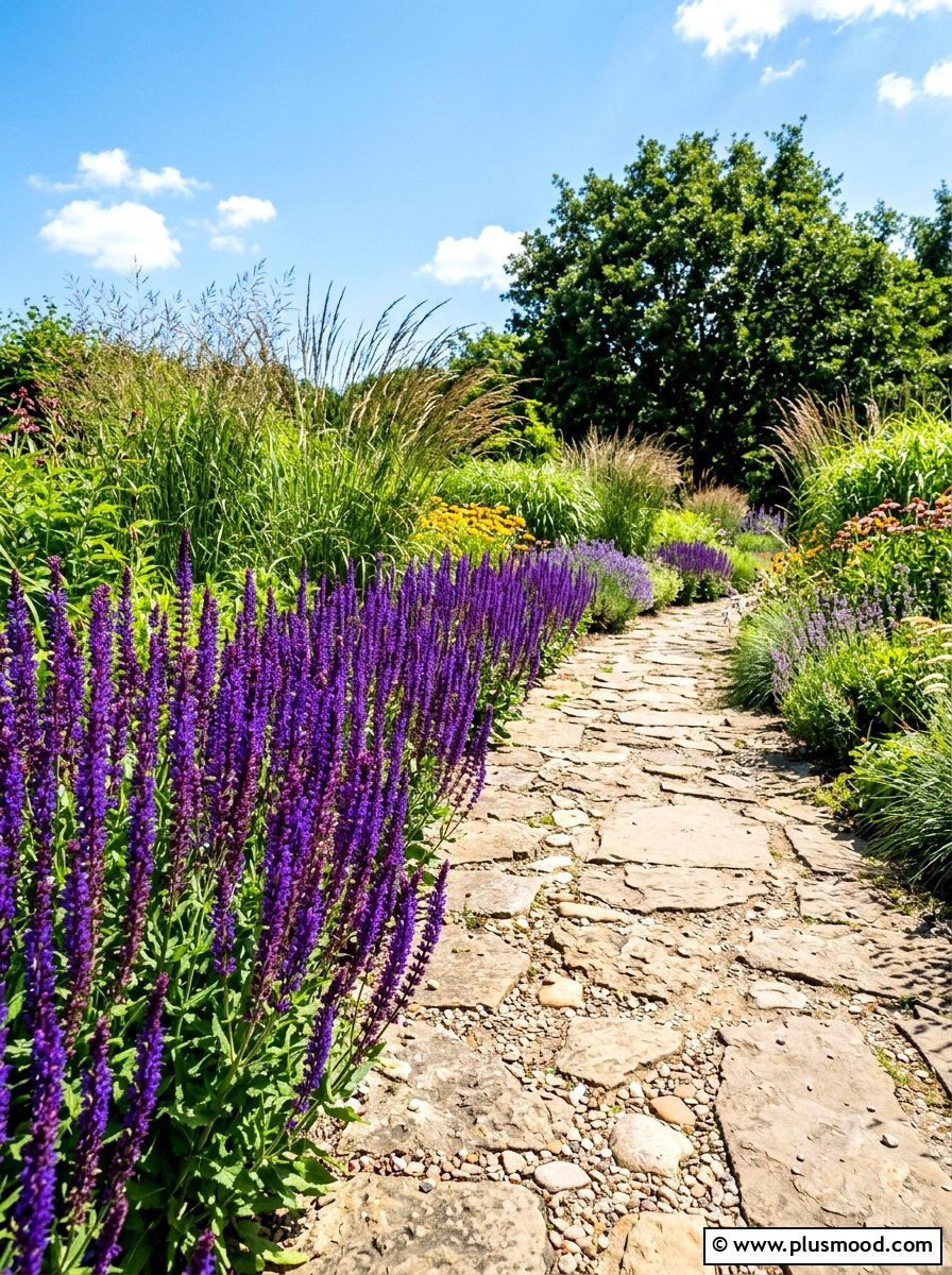 Vibrant Salvia Spike Border - 25 summer path border planting ideas