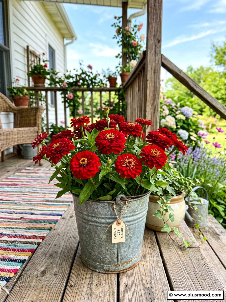 Vibrant Zinnia Pot - 25 late summer porch planter ideas