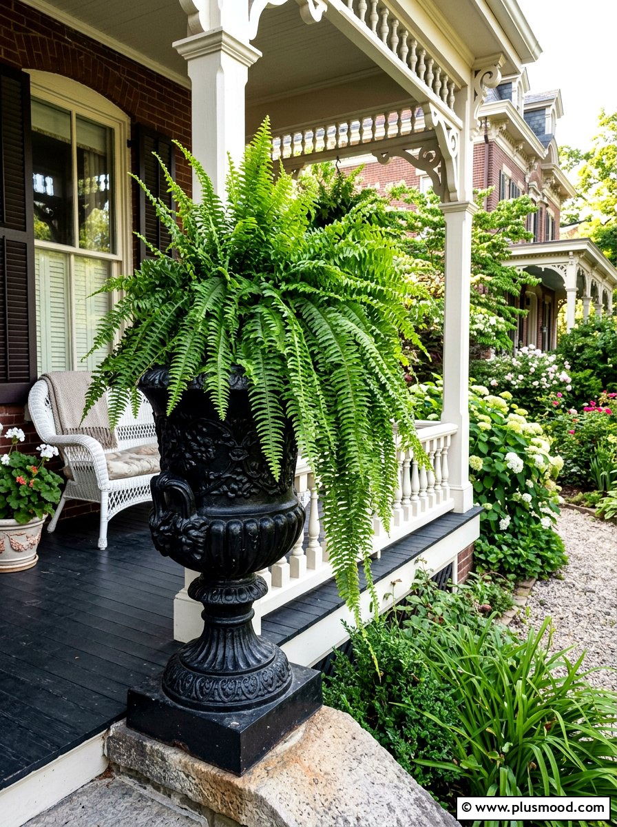 Victorian Style Urn Ferns - 25 summer potted fern ideas for porch