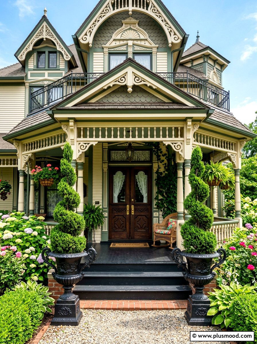 Victorian home porch topiaries - 25 summer front porch decor ideas with topiaries