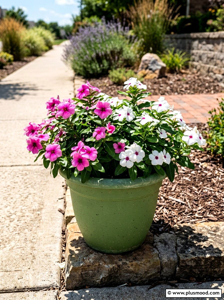 Vinca heat tolerant pot - 25 summer planter ideas for full sun