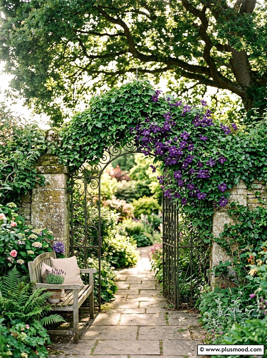 Vine Covered Gate - 25 small backyard ideas with gate entry