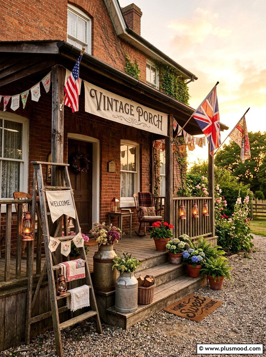 Vintage Banner Porch - 25 summer front porch decor ideas with flags