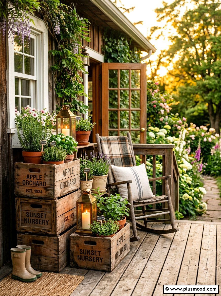 Vintage Crate Porch Setup - 25 summer front steps decor ideas