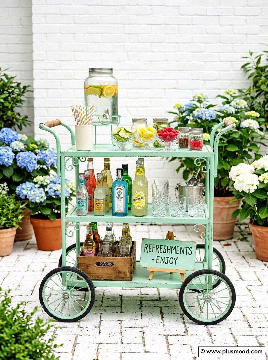 Vintage Drink Cart - 25 summer lemonade bar ideas