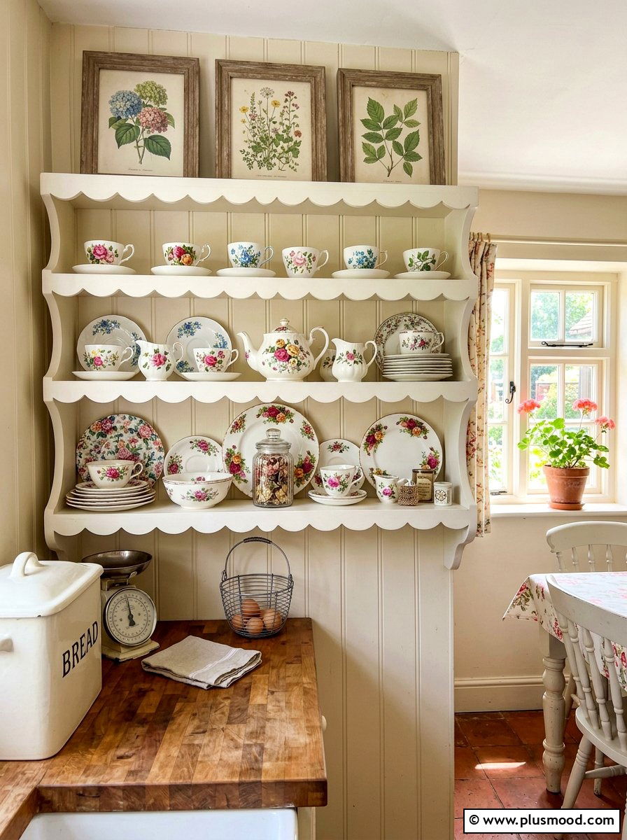 Vintage Floral Kitchen Shelf Styling - 25 summer open shelf summer kitchen ideas