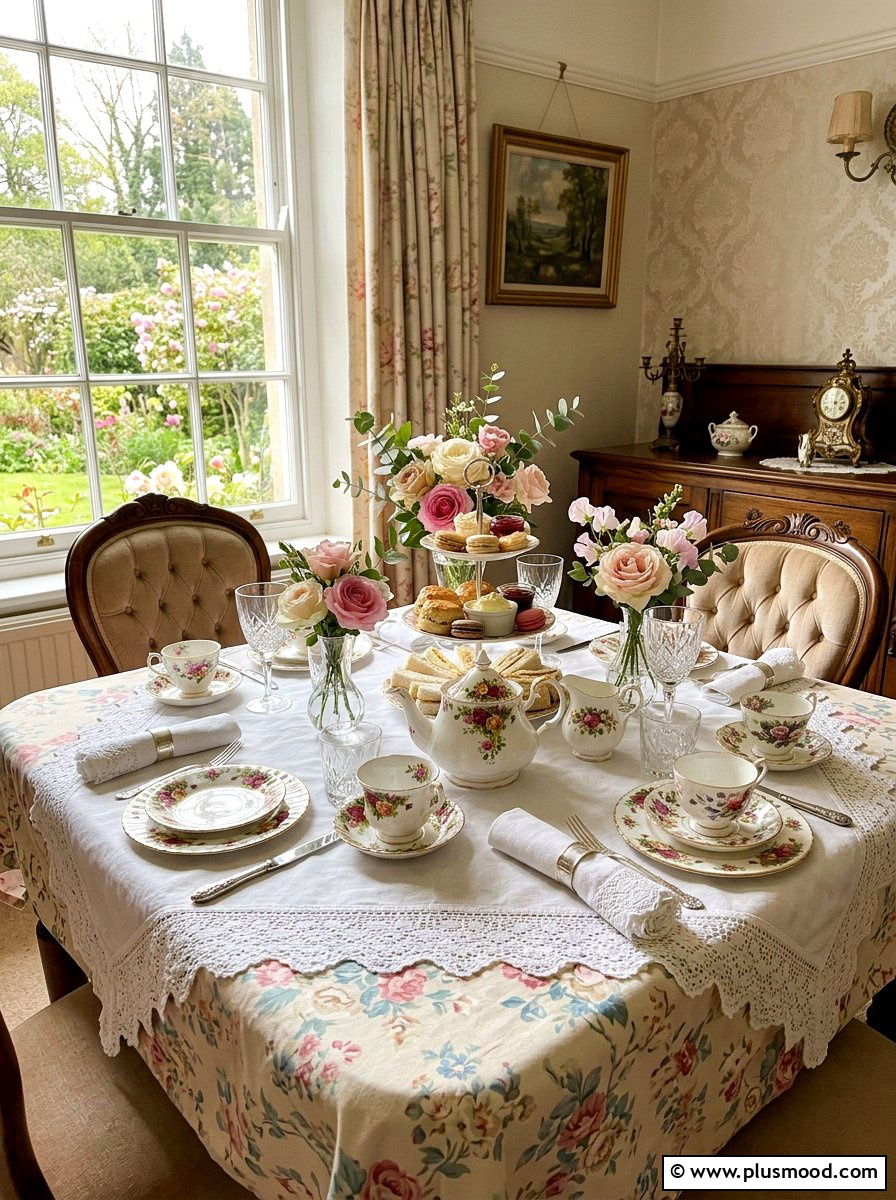 Vintage Floral Tea Table - 25 summer place setting ideas for summer
