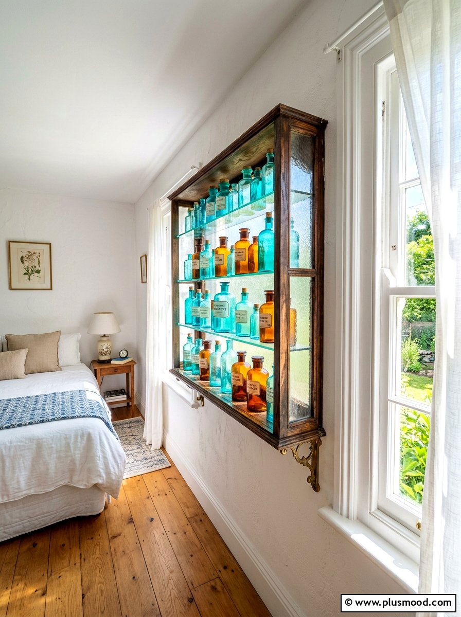 Vintage Glass Bedroom Shelf - 25 summer bedroom shelf decor ideas