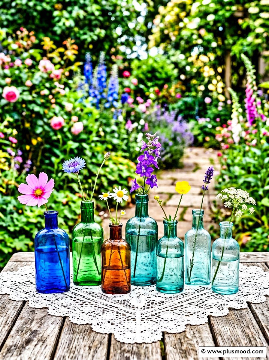 Vintage Glass Bottle Vases - 25 summer buffet table decor ideas