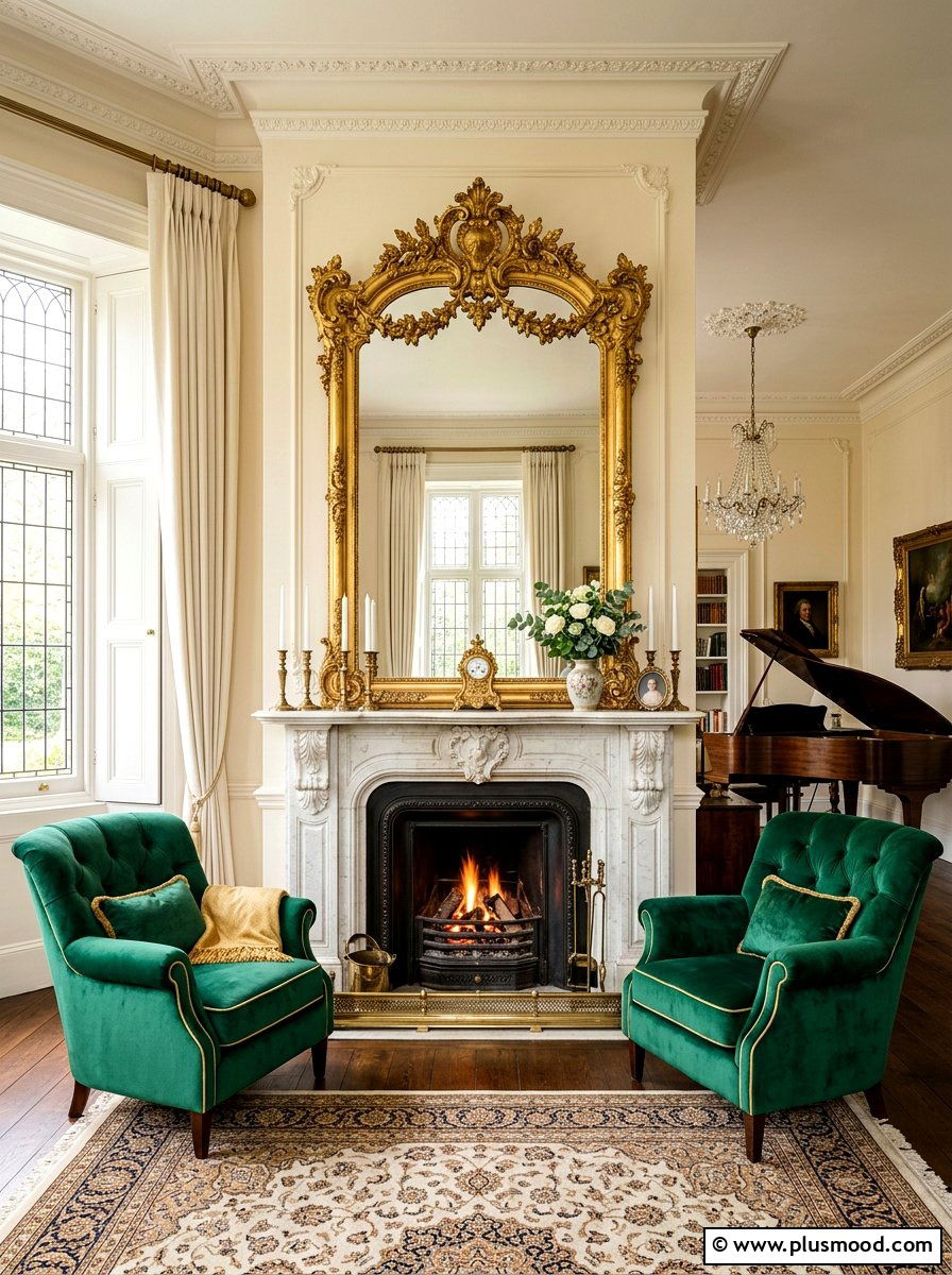 Vintage Gold Mirror Mantel - 25 summer to fall mantel ideas