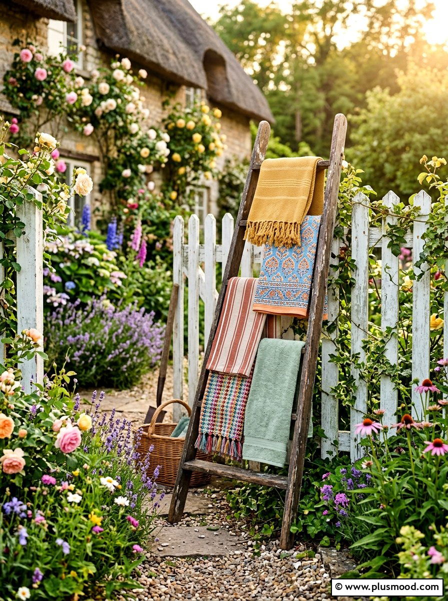 Vintage Ladder Towel Display - 25 summer towel station ideas for pool area