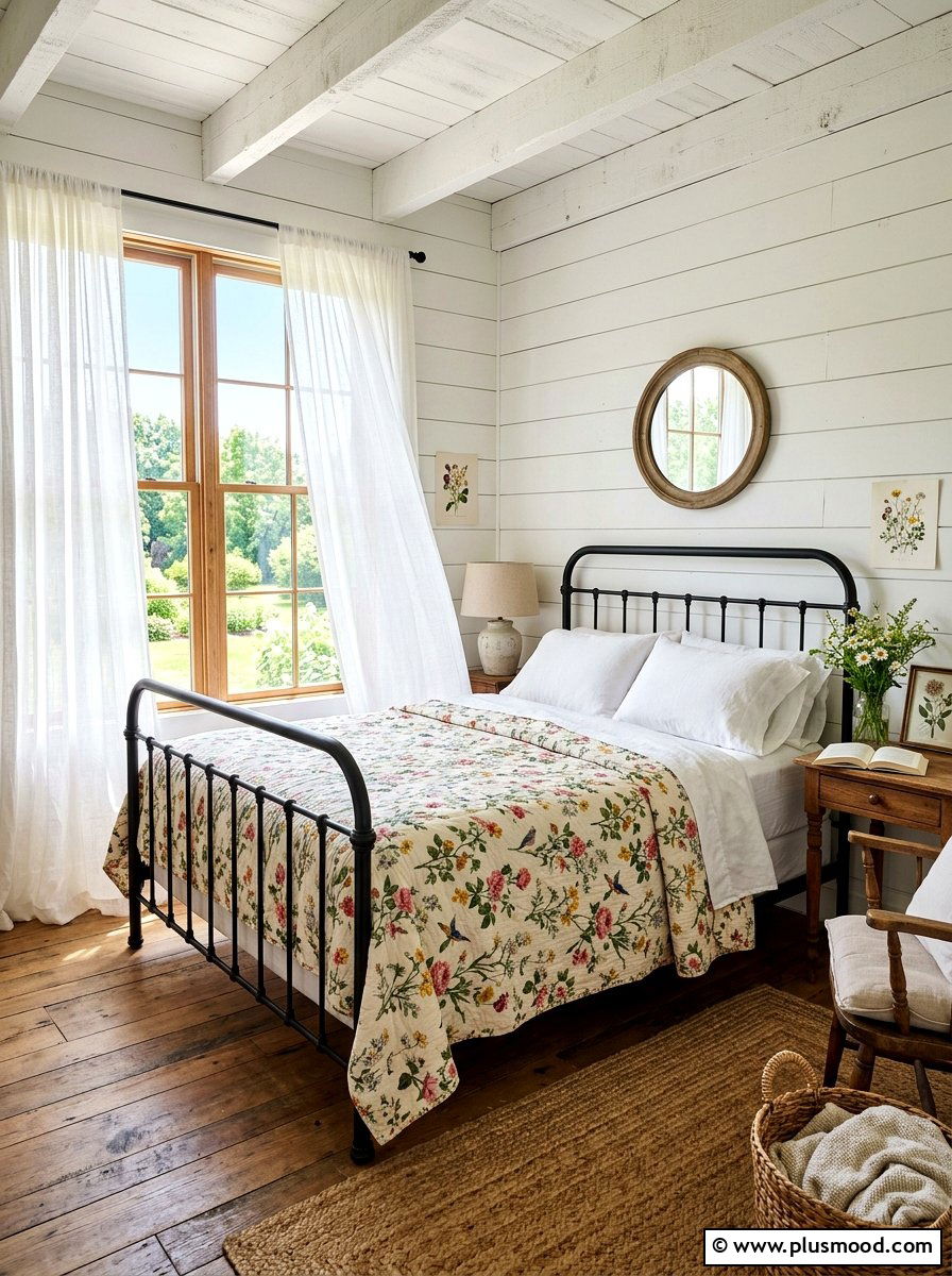 Vintage Metal Bed Frame - 25 farmhouse summer bedroom ideas