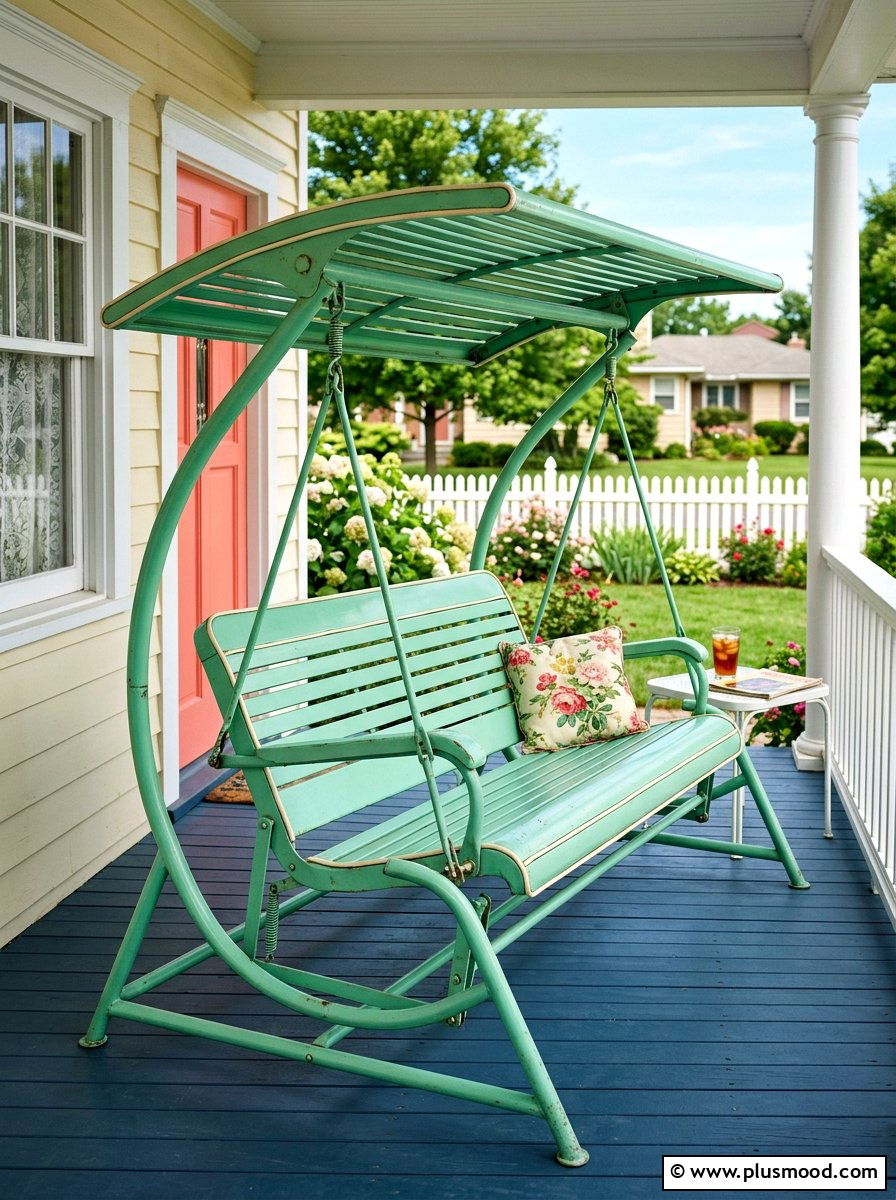 Vintage Metal Glider Swing - 25 summer front porch swing ideas