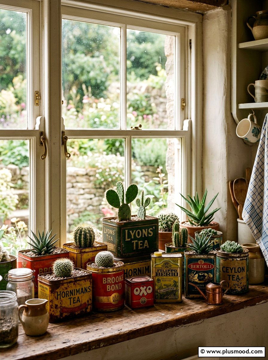 Vintage Metal Tin Cactus - 25 summer cactus planter ideas
