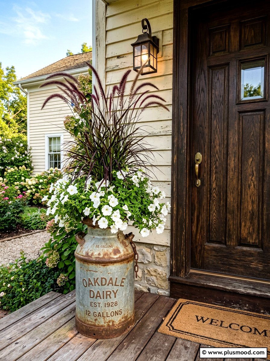Vintage Milk Can Planter - 25 summer farmhouse planter ideas