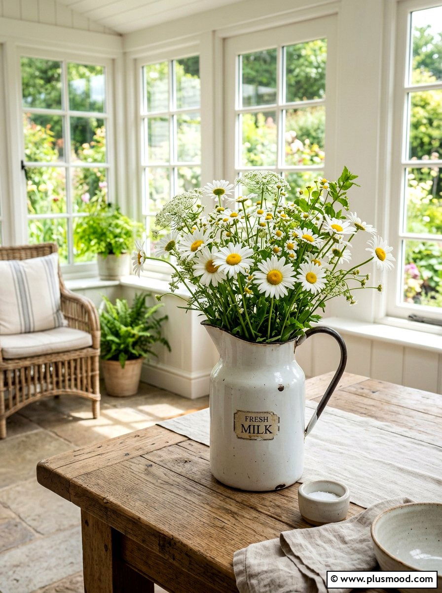 Vintage Milk Jug Flowers - 25 summer farmhouse decor ideas