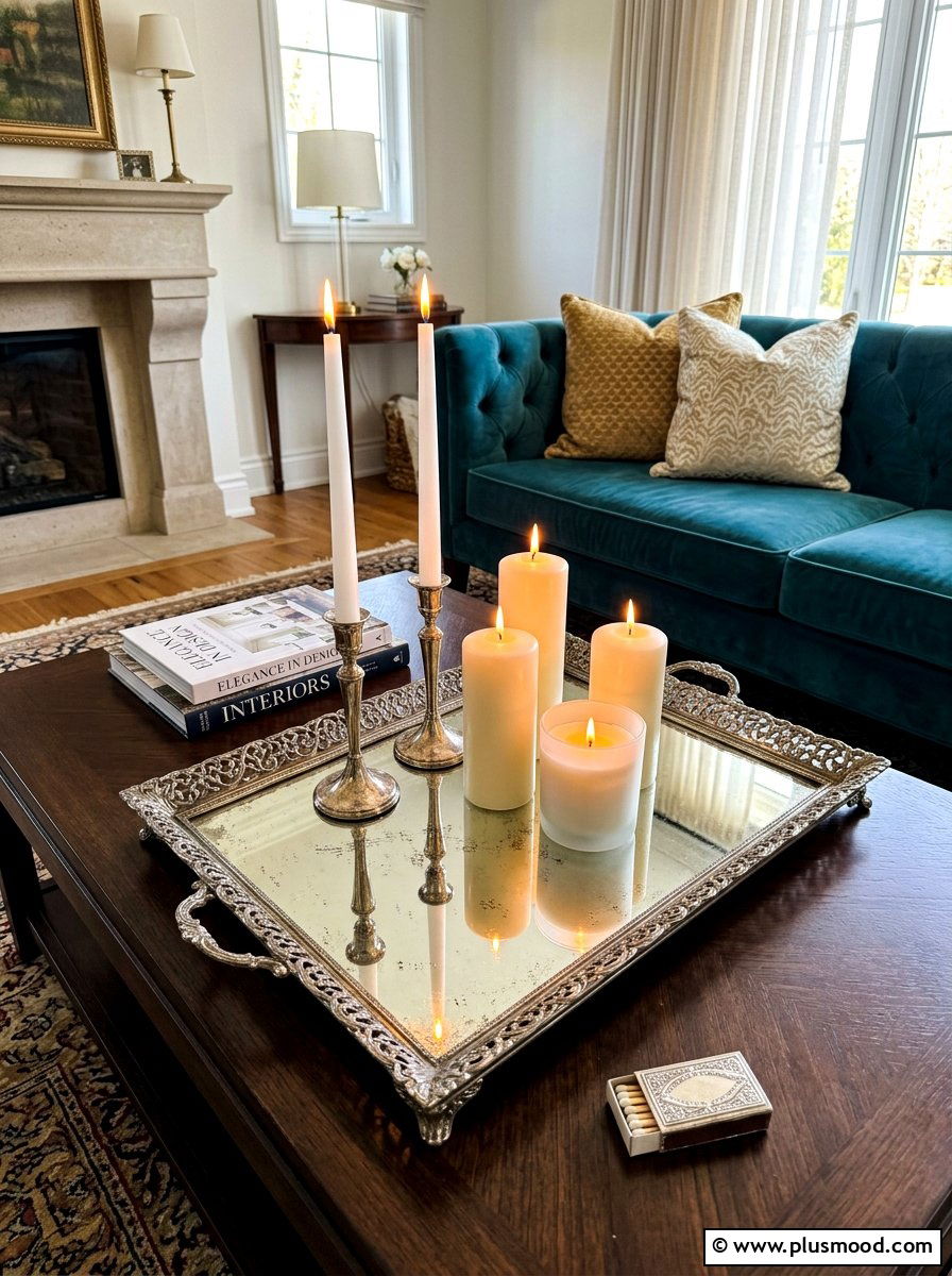 Vintage Mirror Candle Tray - 25 summer candles decor ideas for living room