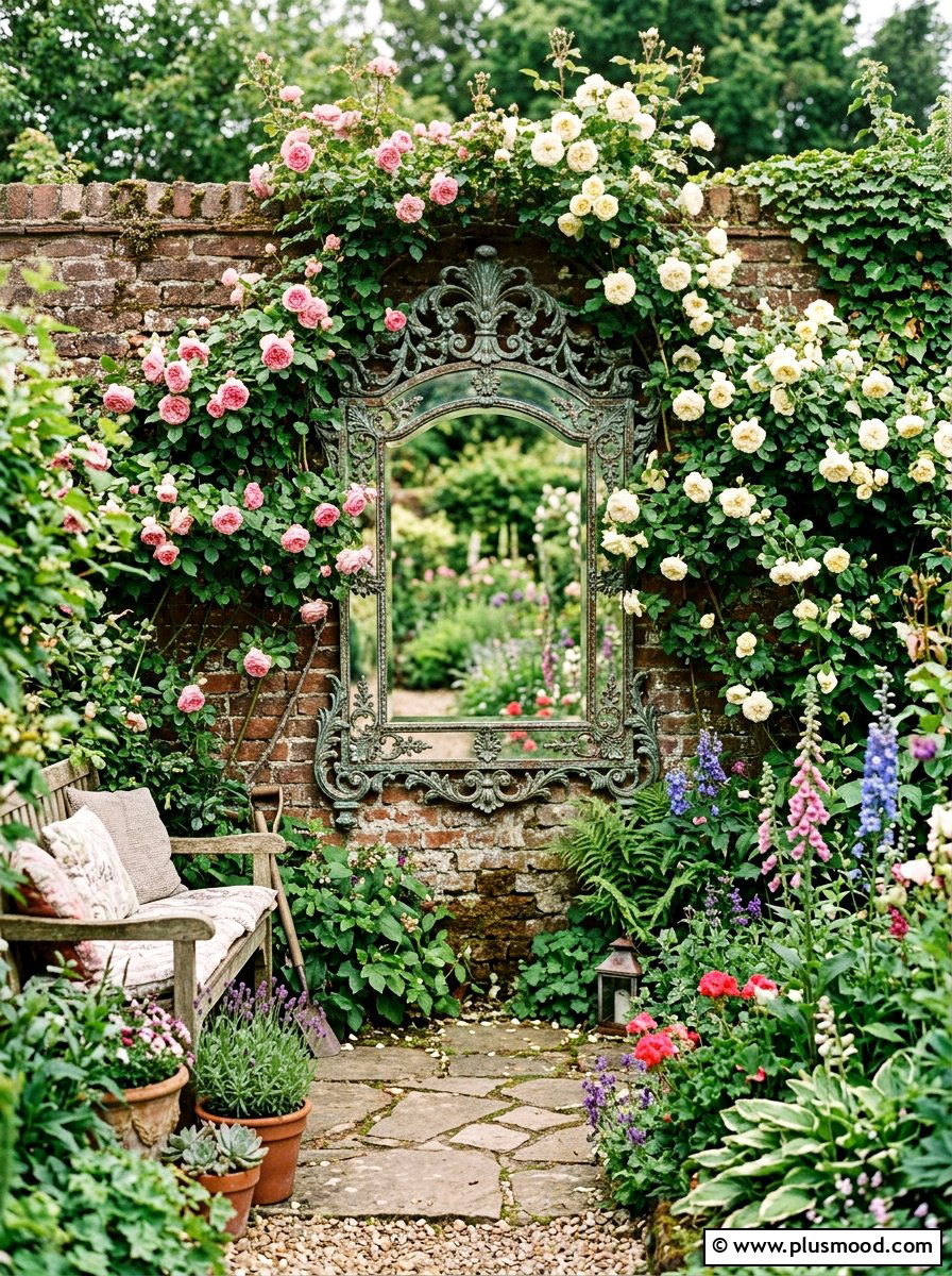 Vintage Ornate Garden Mirror - 25 small backyard ideas with mirror