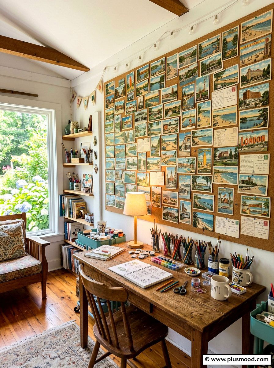 Vintage Postcard Collage Wall - 25 summer wall decor ideas