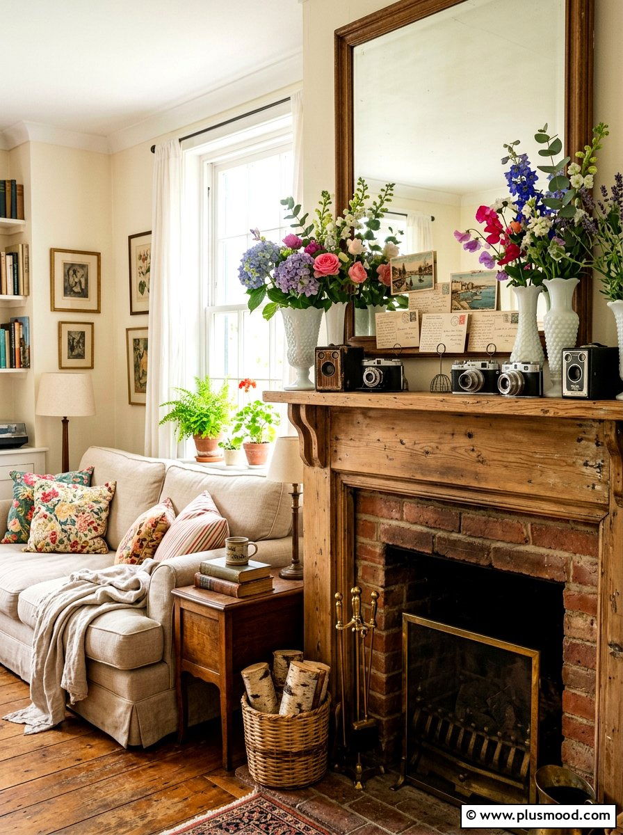 Vintage Summer Mantel Vignette - 25 summer mantel decor ideas