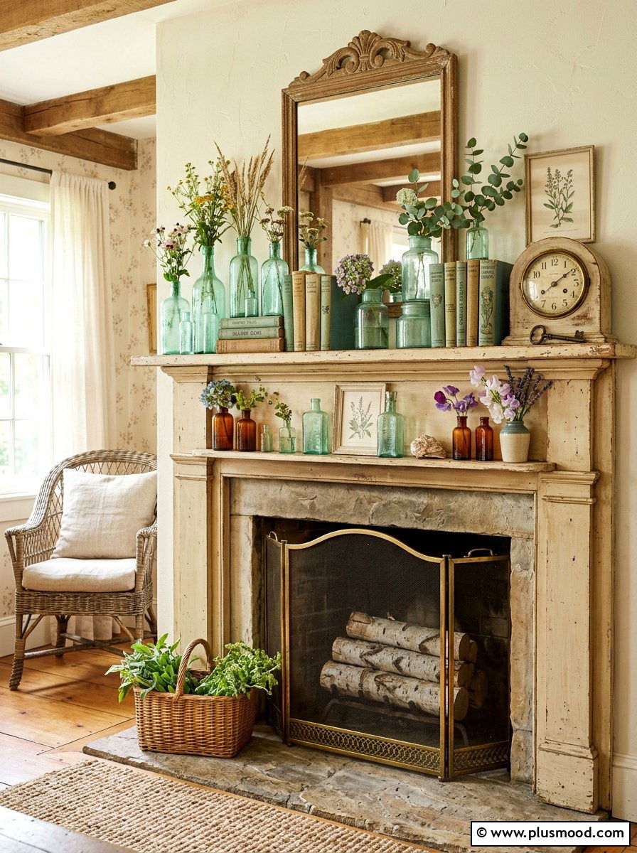 Vintage Summer Mantel - 25 summer mantel ideas for living room