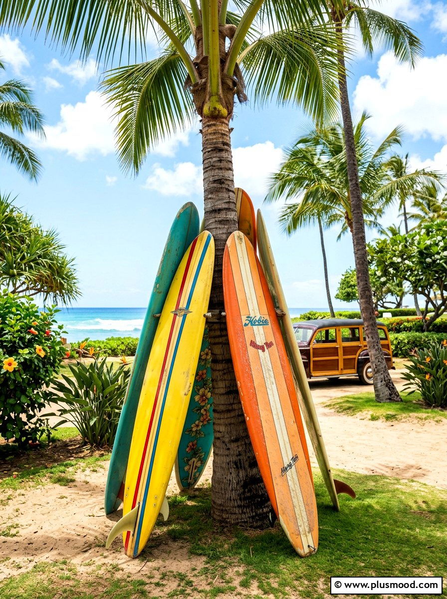 Vintage Surfboard Pool Prop - 25 summer pool party decor ideas
