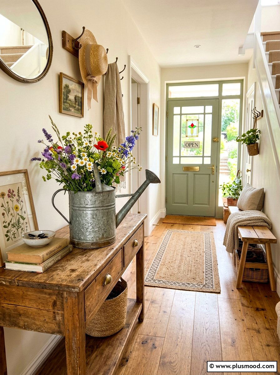 Vintage Watering Can Foyer - 25 summer seasonal entry decor ideas
