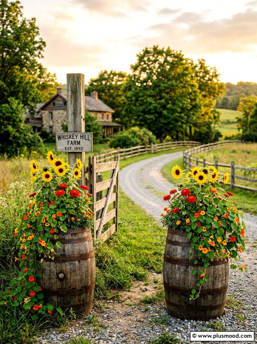 Vintage Whiskey Barrel Planter - 25 summer curb appeal planter ideas