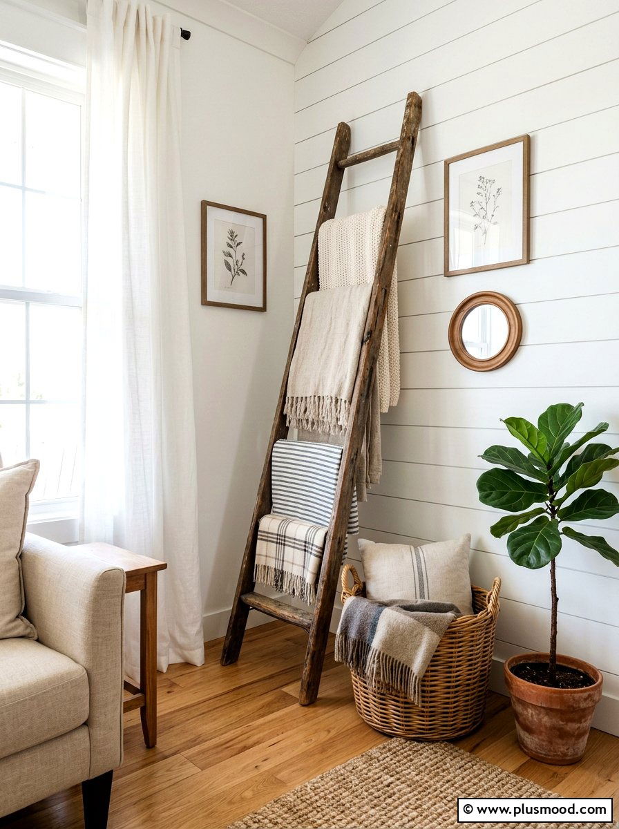 Vintage Wooden Ladder - 25 farmhouse summer living room ideas