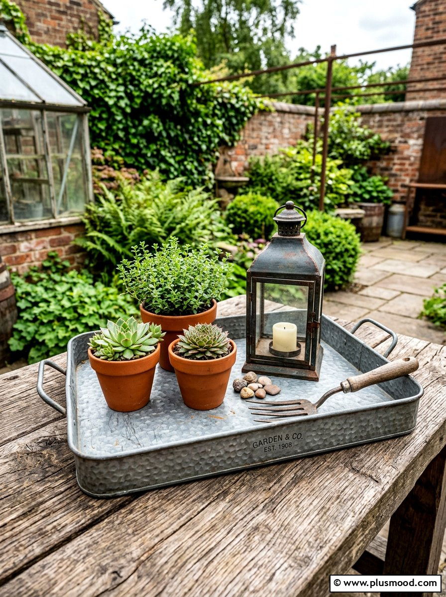 Vintage Zinc Tray Decor - 25 summer balcony table decor ideas