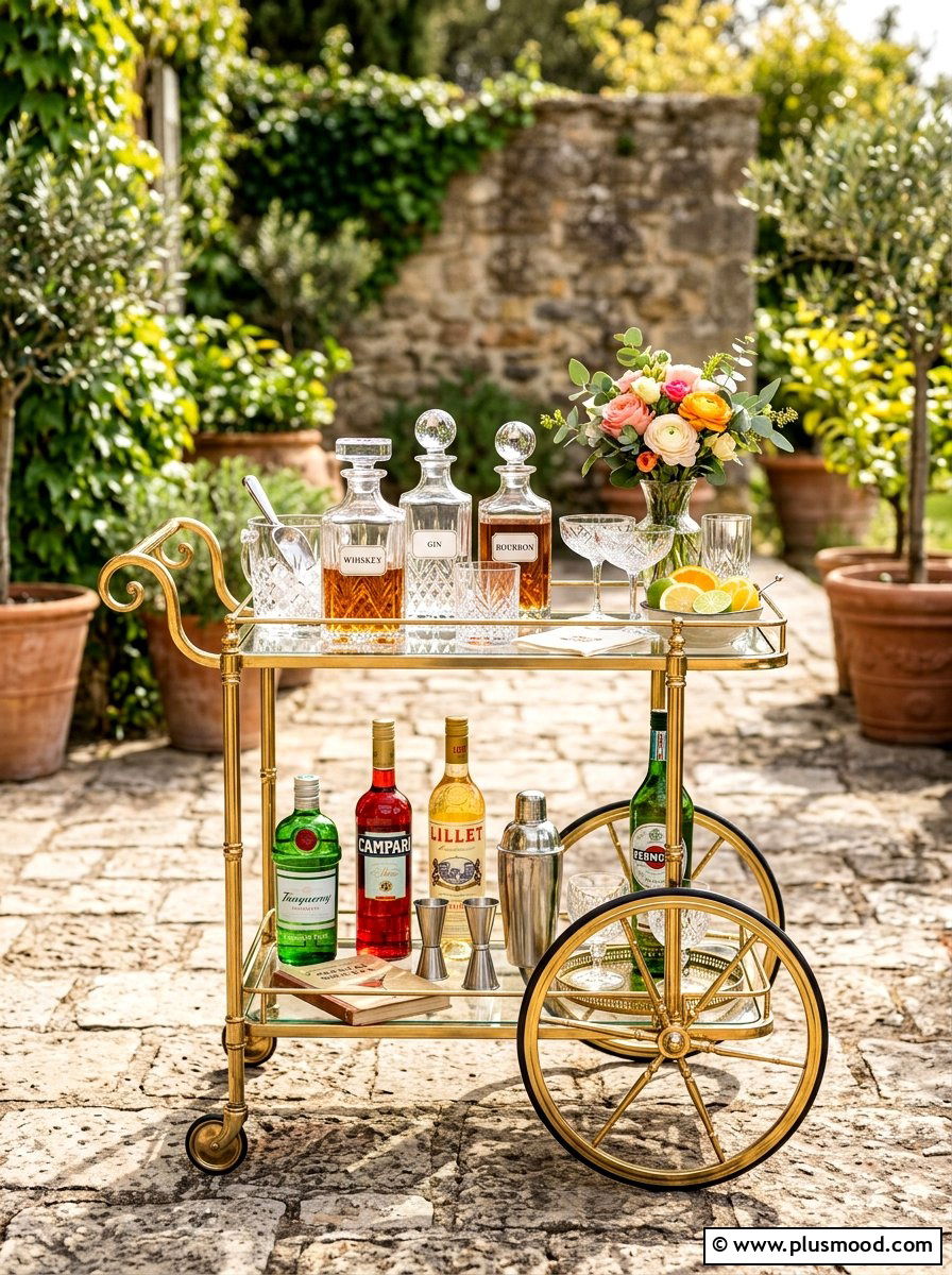 Vintage bar cart - 25 late summer party decor ideas