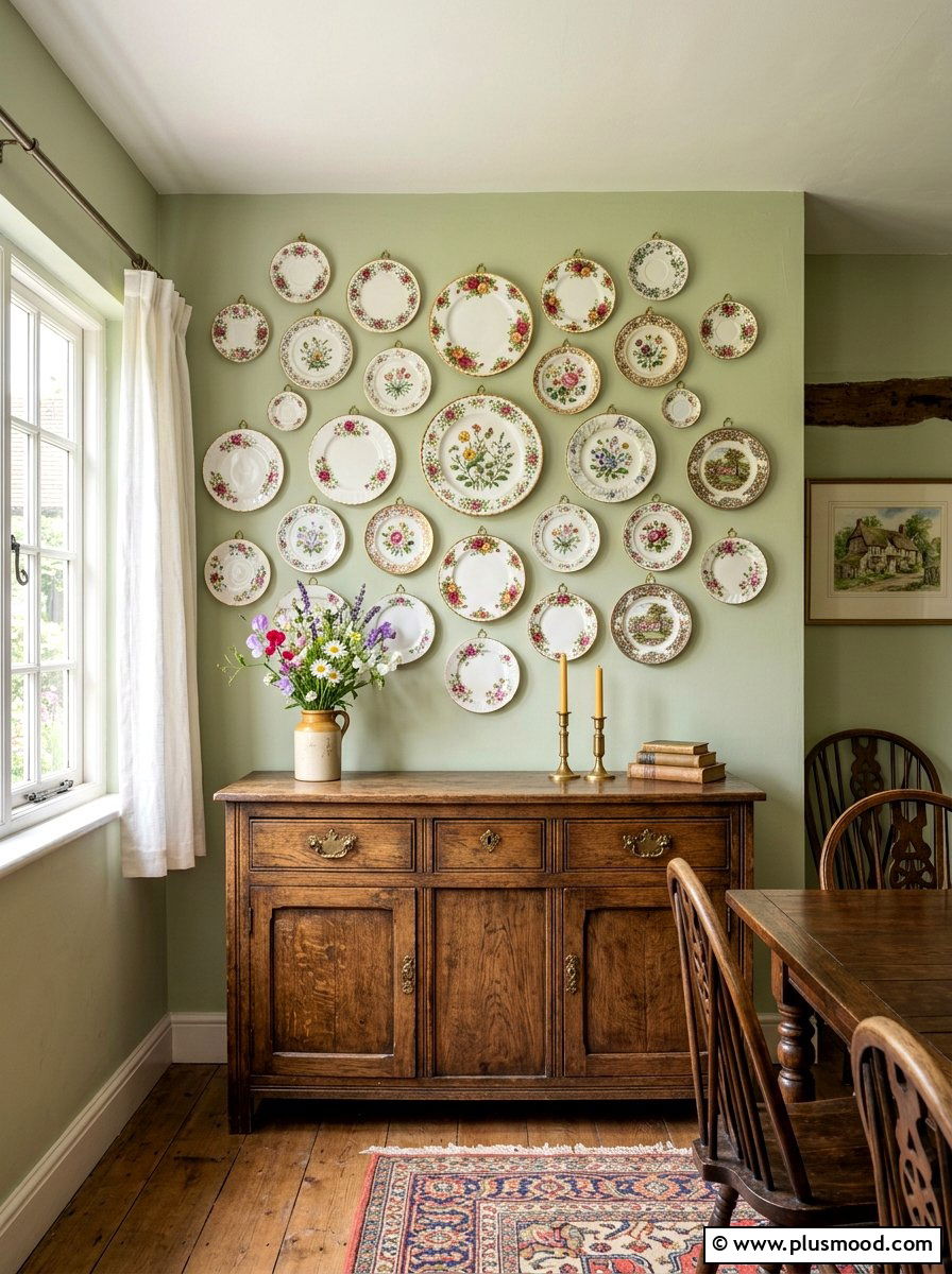 Vintage china wall display - 25 summer English cottage summer decor ideas