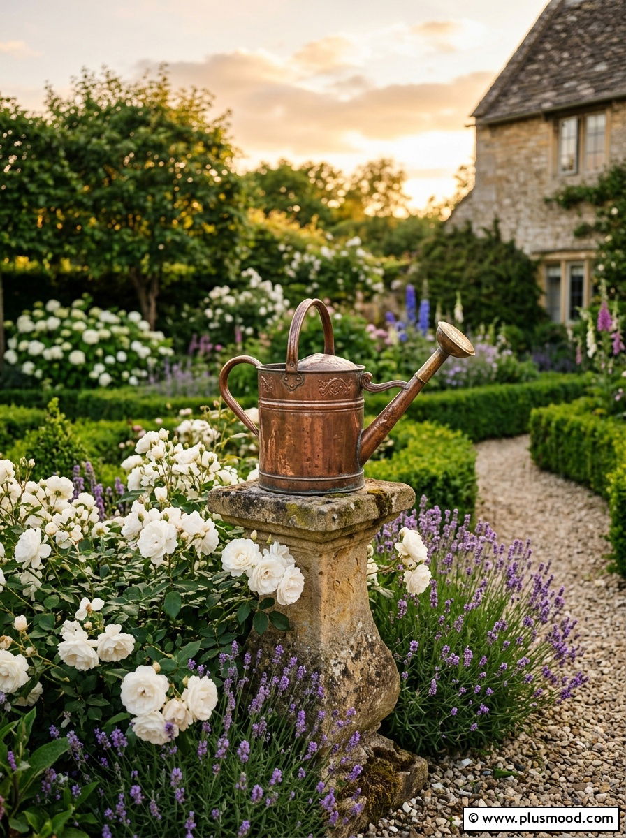 Vintage copper watering can - 25 outdoor garden decor ideas with watering cans