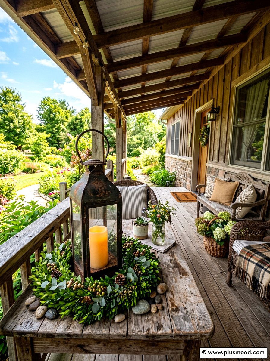 Vintage lantern with outdoor candle - 25 summer porch table decor ideas
