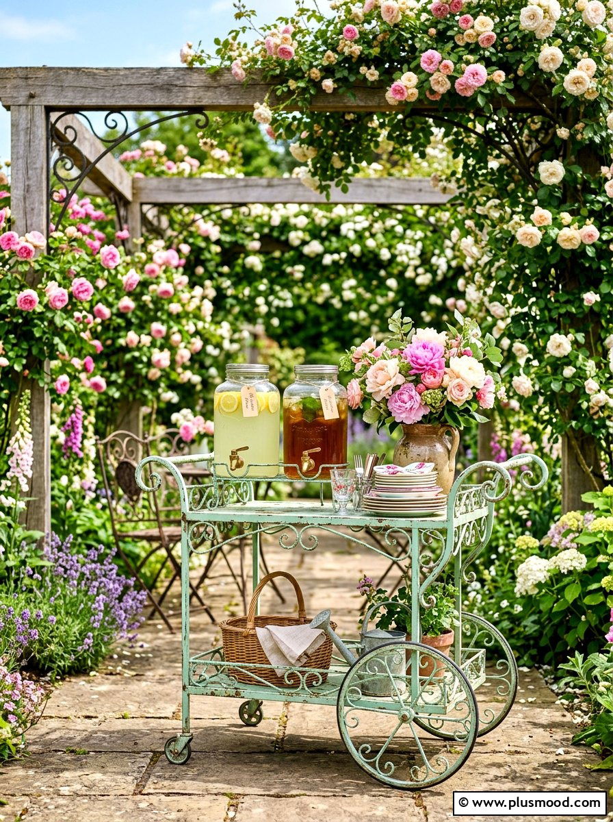 Vintage metal garden trolley - 25 summer outdoor serving cart ideas