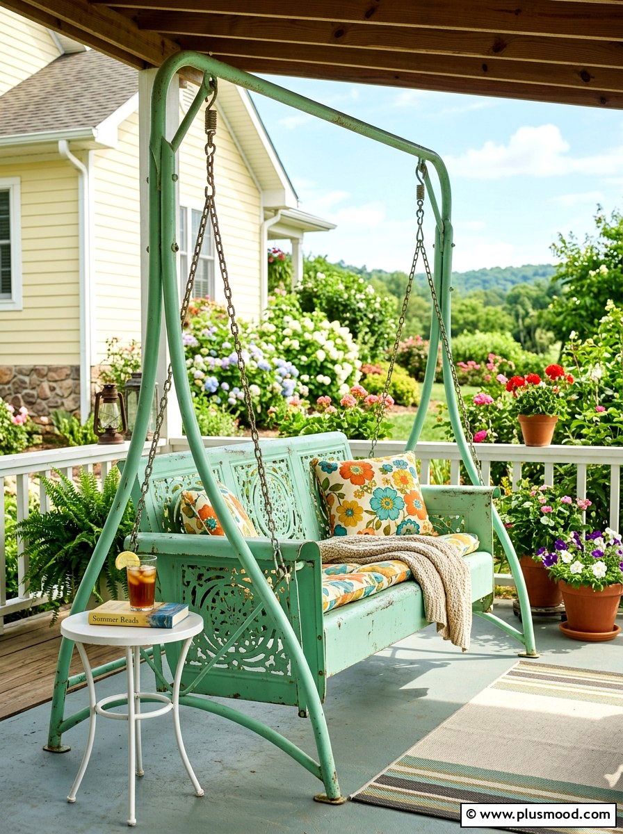Vintage metal glider swing - 25 summer porch swing curb appeal ideas