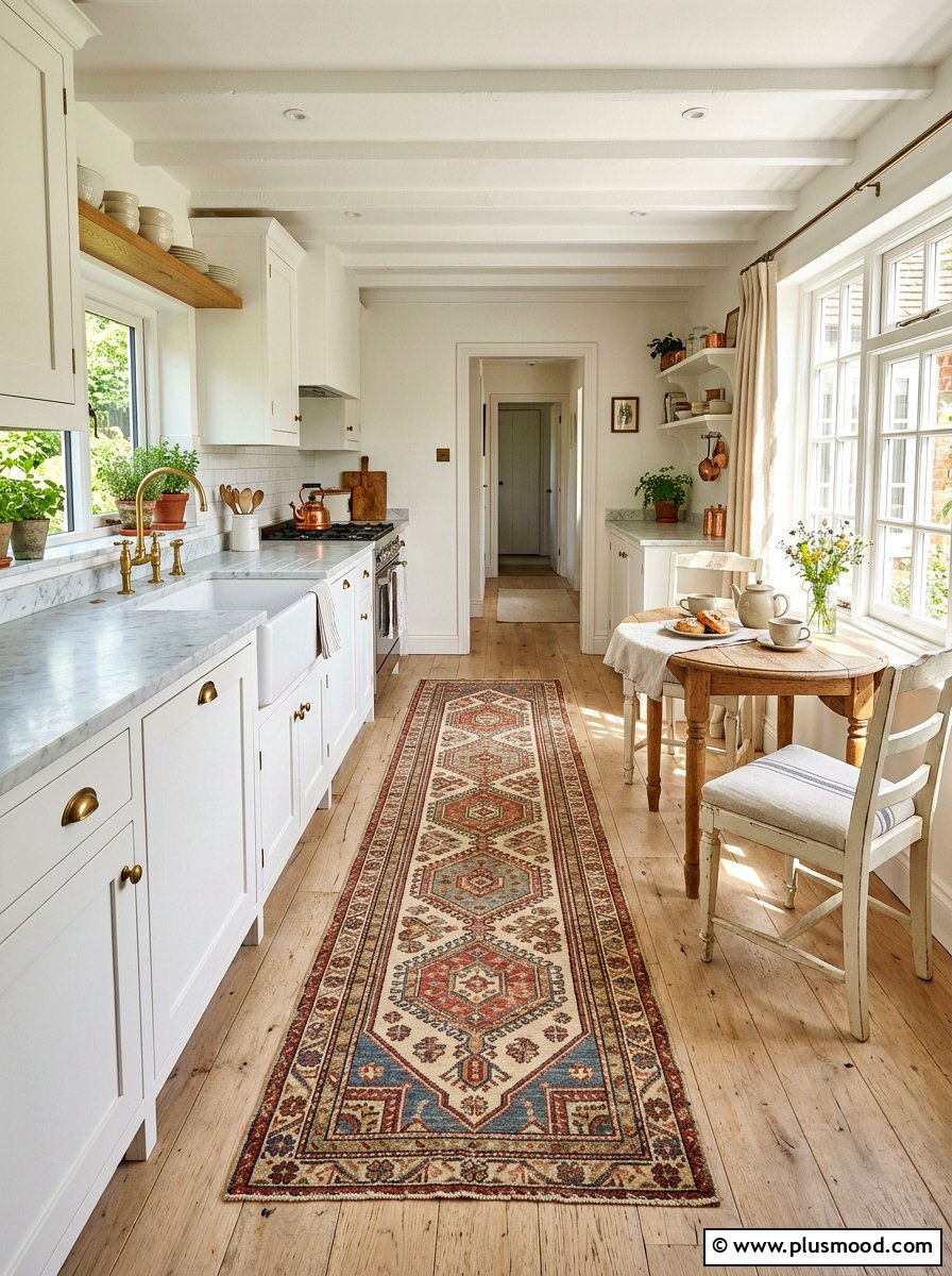Vintage rug runner - 25 summer cottage kitchen ideas