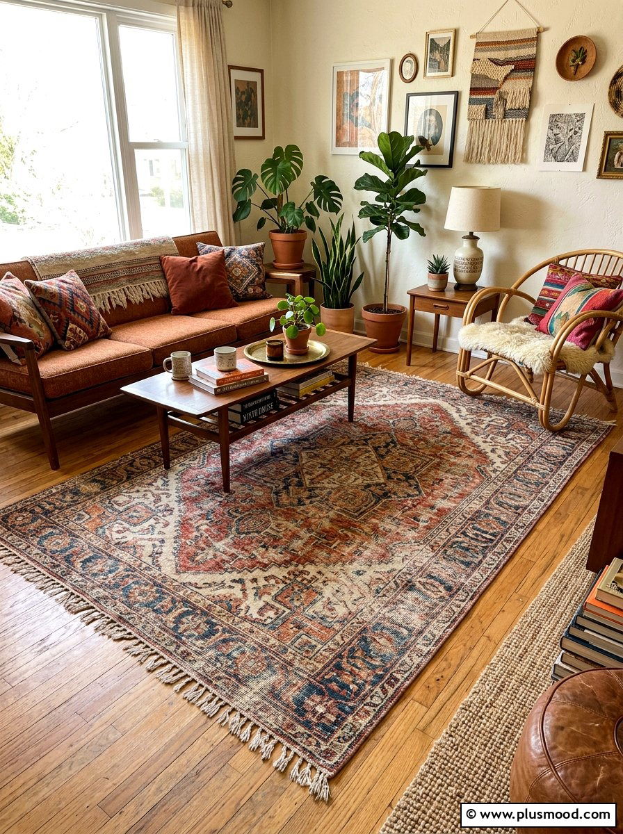 Vintage rug - 25 boho summer living room ideas