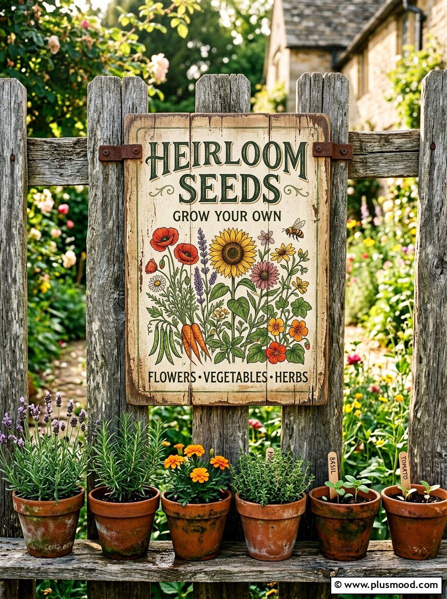 Vintage seeds wood sign - 25 outdoor garden decor ideas with wood signs